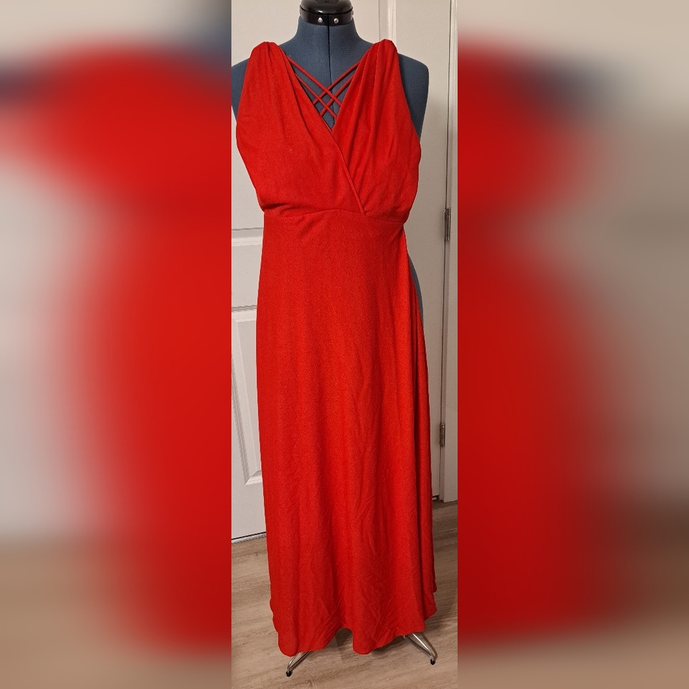 Vintage red polyester prom/formal dress